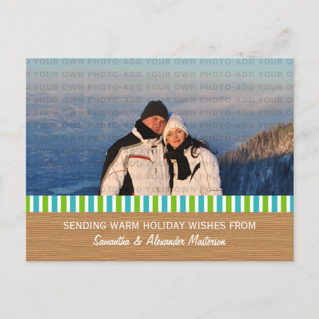 Aqua/Green Rustic Stripes Photo Postcard (Front)