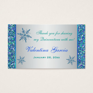Aqua Green Silver Snowflakes Quinceanera Favor Tag