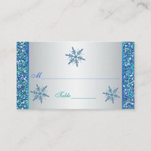 Aqua Green Silver Snowflakes Quinceanera Placecard