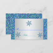 Aqua Green Silver Snowflakes Quinceanera Placecard (Front/Back)
