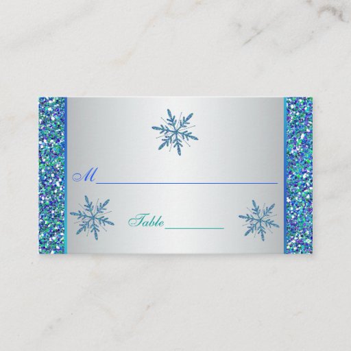 Customizable Aqua Green Silver Snowflakes Quinceanera Placecard Business Card