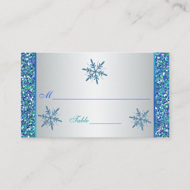 Aqua Green Silver Snowflakes Quinceanera Placecard (Front)