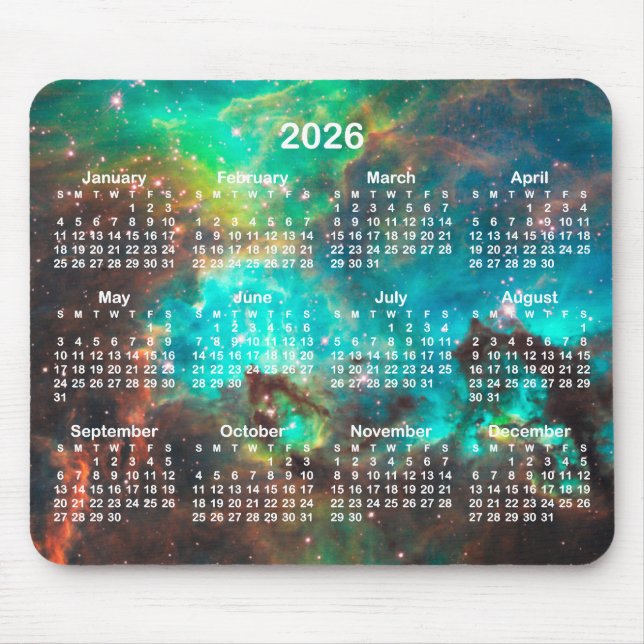 Aqua Green Star Cluster Celestial 2026 Calendar Mouse Pad (Front)