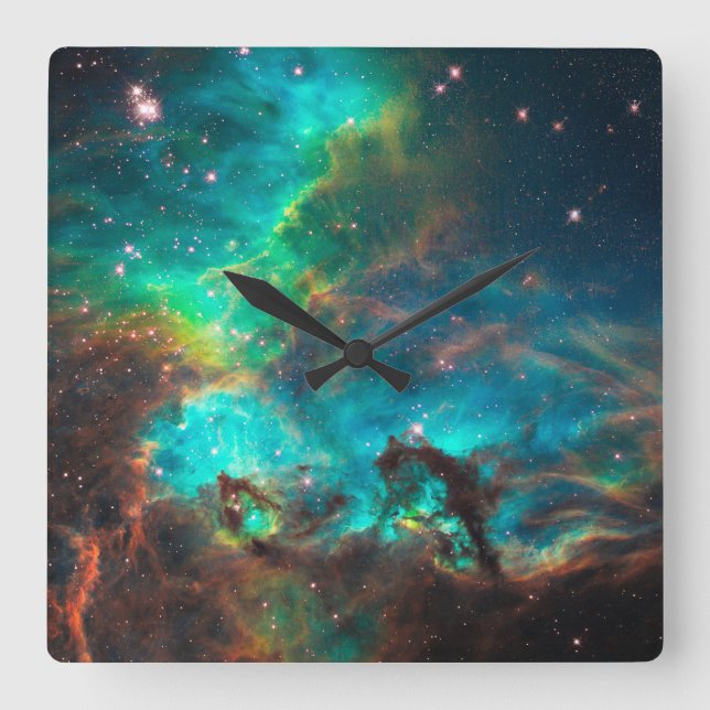 Aqua Green Star Cluster Celestial Square Wall Clock (Front)