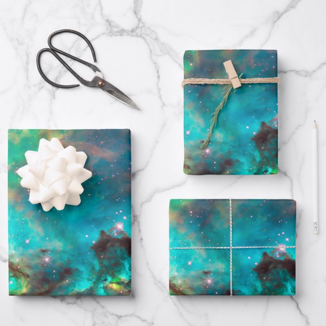 Aqua Green Star Cluster NGC 2074 LMC Wrapping Paper Sheets (Front)