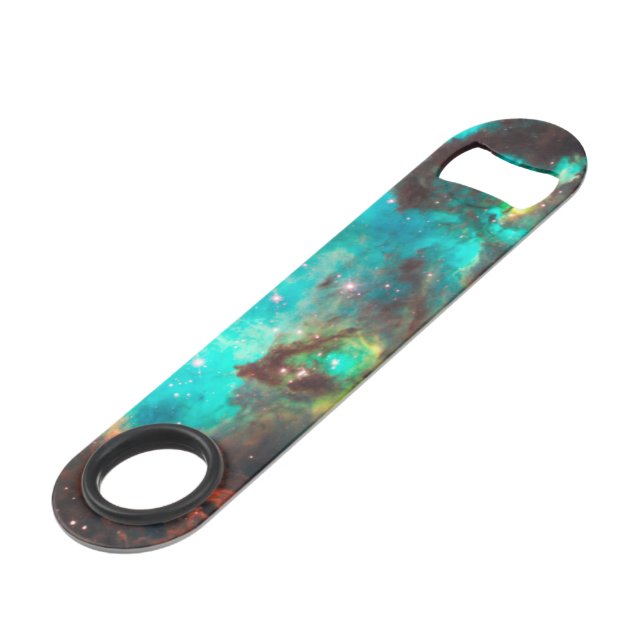 Aqua Green Star Cluster NGC 2074 Speed Bottle Opener (Back Angled)