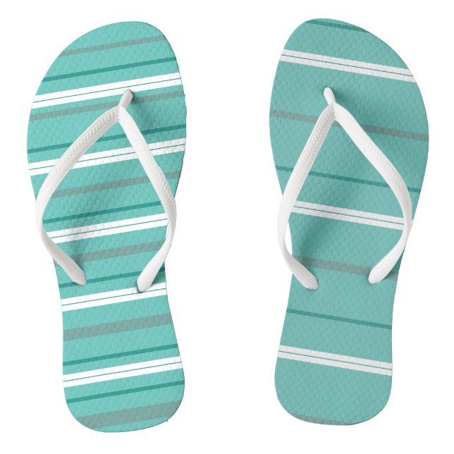 Aqua Green Stripes Flip Flops (Footbed)