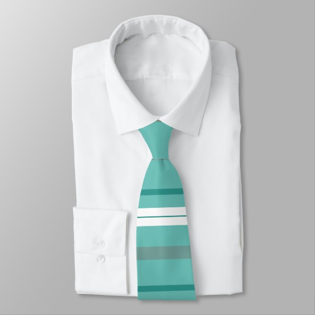 Aqua Green Stripes Neck Tie (Tied)