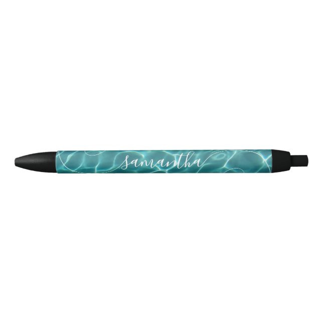 Aqua Green Swimming Pool Curly Signature Name Pen (Front)