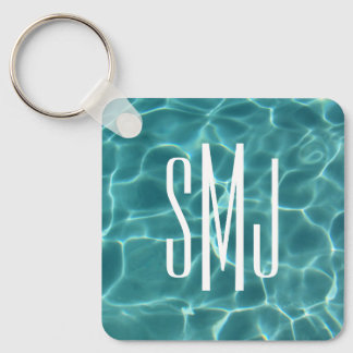 Aqua Green Swimming Pool Photo 3 Letter Monogram Keychain