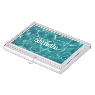 Aqua Green Swimming Pool Photo Business Card Case