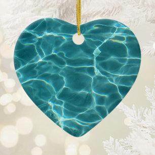 Aqua Green Swimming Pool Photo Heart Ceramic Ornament