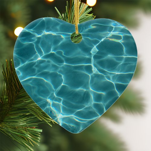Aqua Green Swimming Pool Photo Heart Ceramic Ornament