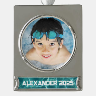 Aqua Green Swimming Pool Photo Silver Plated Banner Ornament