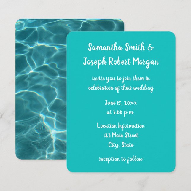 Aqua Green Swimming Pool Photo Wedding Invitation (Front/Back)
