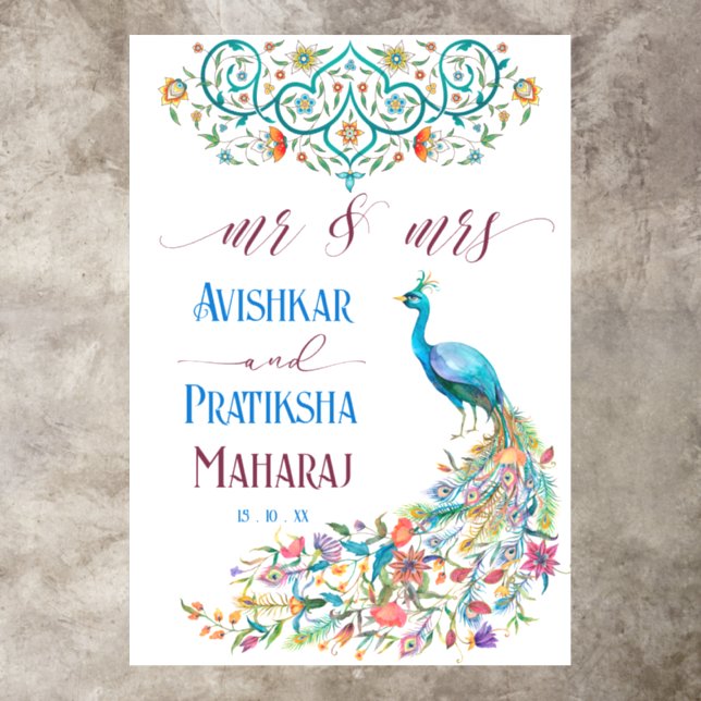 Aqua green teal Arabian floral peacock mr and mrs  Floor Decals (Insitu)