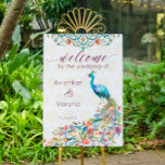 Aqua green teal Arabian floral peacock welcome  Poster<br><div class="desc">Aqua green teal Arabian floral peacock welcome wedding sign.</div>