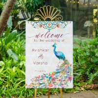 Aqua green teal Arabian floral peacock welcome 