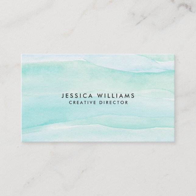 Aqua Green Watercolor Creative Layers Business Card (Front)