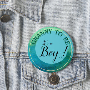 Aqua Green Watercolor 'It's a Boy' for Grandma Button