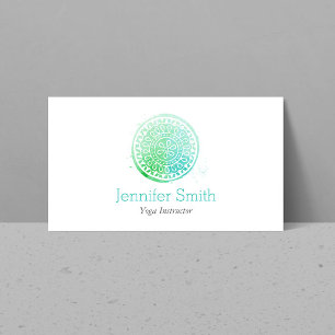 Aqua Green Watercolor Mandala Yoga and Wellness Business Card