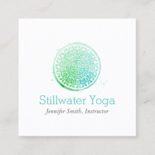 Aqua Green Watercolor Mandala Yoga and Wellness Square Business Card