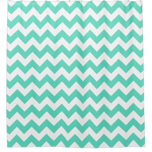 Aqua green & white chevrons shower curtain