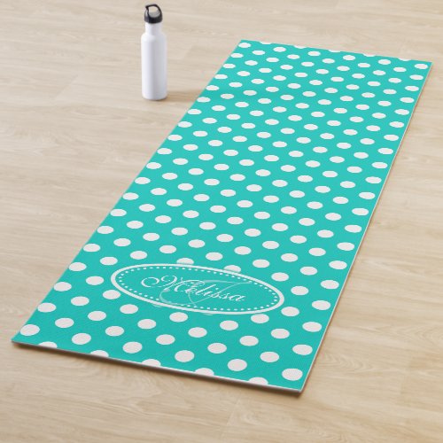 Aqua green white polka dot yoga mat