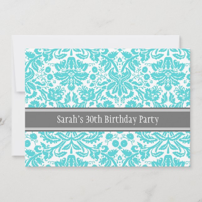 Aqua Grey 30th Birthday Party Invitation (Front)