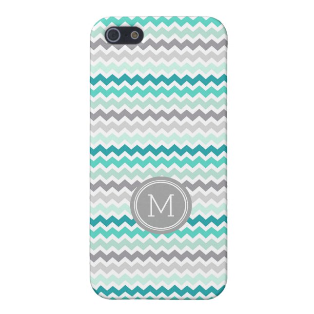 Aqua Grey Chevron Monogram iPhone 5c iPhone Case (Back)