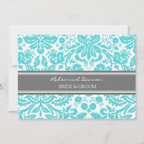 Aqua Grey Damask Rehearsal Dinner Party Cards