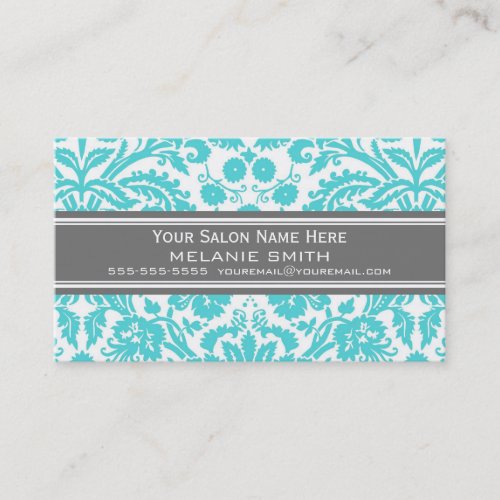 Aqua Grey Damask Salon Appointment Cards Business Card