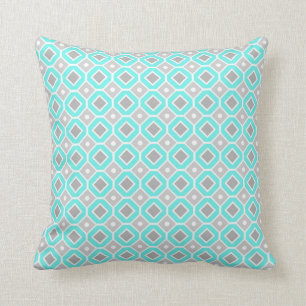 Aqua Grey Geometric Pattern Decorative Pillow