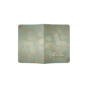 AQUA GREY GOLD BOHO LIGHTS LEATHER MONOGRAM PASSPORT HOLDER