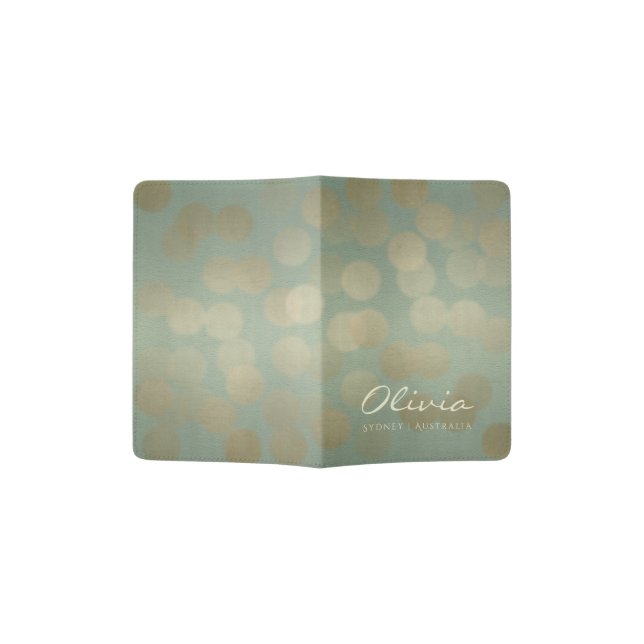 AQUA GREY GOLD BOHO LIGHTS LEATHER MONOGRAM PASSPORT HOLDER (Opened)