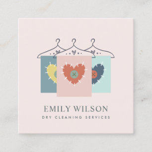 AQUA GREY ORANGE BLUSH HANGING CLOTHES DRYCLEANER SQUARE BUSINESS CARD