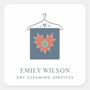 AQUA GREY ORANGE RED HANGING CLOTHES DRYCLEANER SQUARE STICKER