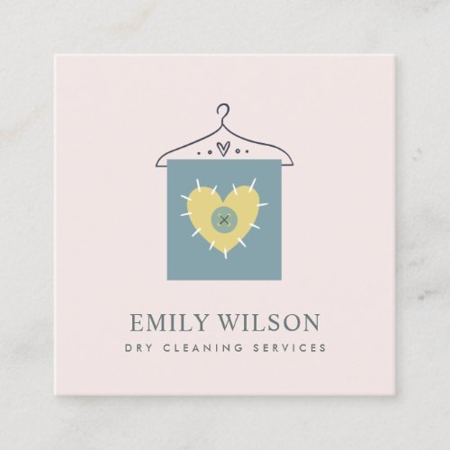AQUA GREY YELLOW BLUSH HANGING CLOTHES DRYCLEANER SQUARE BUSINESS CARD