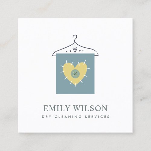 AQUA GREY YELLOW  GREEN HANGING CLOTHES DRYCLEANER SQUARE BUSINESS CARD