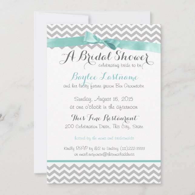 Aqua Grey Zigzag Bridal Shower Invitation (Front)