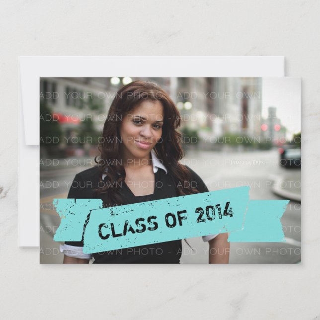 Aqua Grunge Banner Grad Invitation (Front)