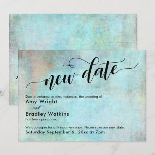 Aqua Grunge New Date Postponed Wedding Update Card