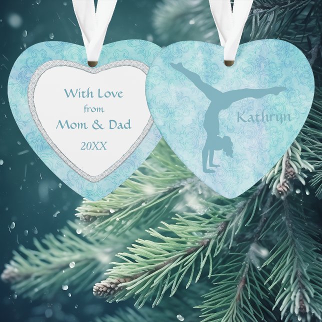 Aqua Gymnast on Teal Pattern Ornament (Creator Uploaded)