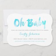 Aqua Hand Lettered Watercolor Baby Boy Shower Invitation