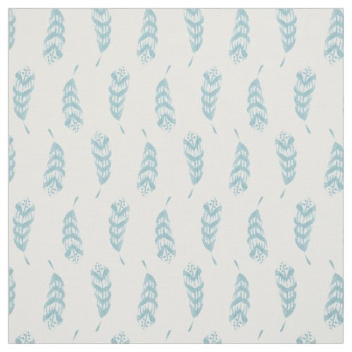 Aqua Hand Painted Feather Pattern Fabric