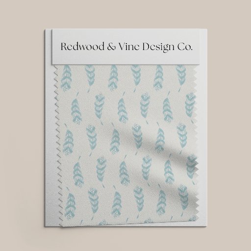 Aqua Hand Painted Feather Pattern Fabric