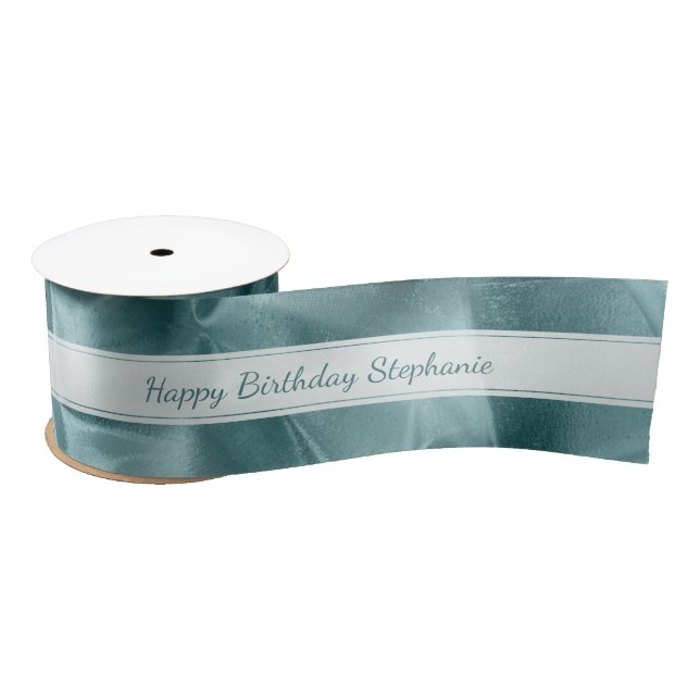 Aqua "Happy Birthday"  or Any Occasion, Anyone Satin Ribbon (Spool)
