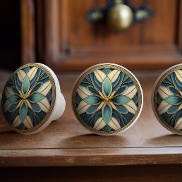 Aqua Harmony Floral Ceramic Knob Pull