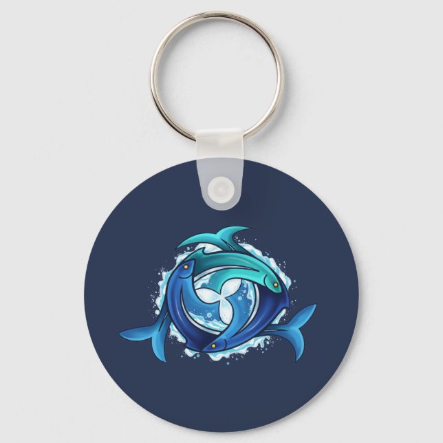 Aqua Harmony: Intertwined Fish Trinity Keychain (Front)