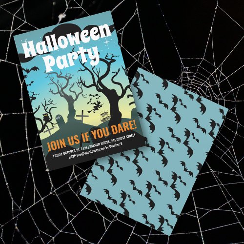 Aqua haunted graveyard Halloween party Invitation